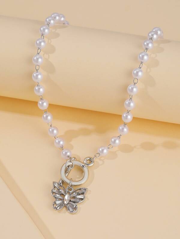 Butterfly Charm Faux Pearl Choker - LuckyFash™