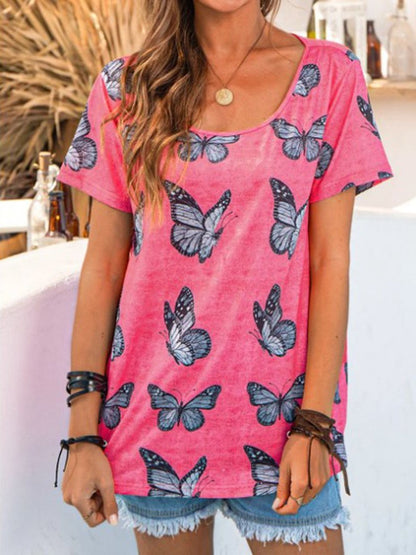 Butterfly Vintage Short Sleeve Round Neck Casual T-shirt - LuckyFash™