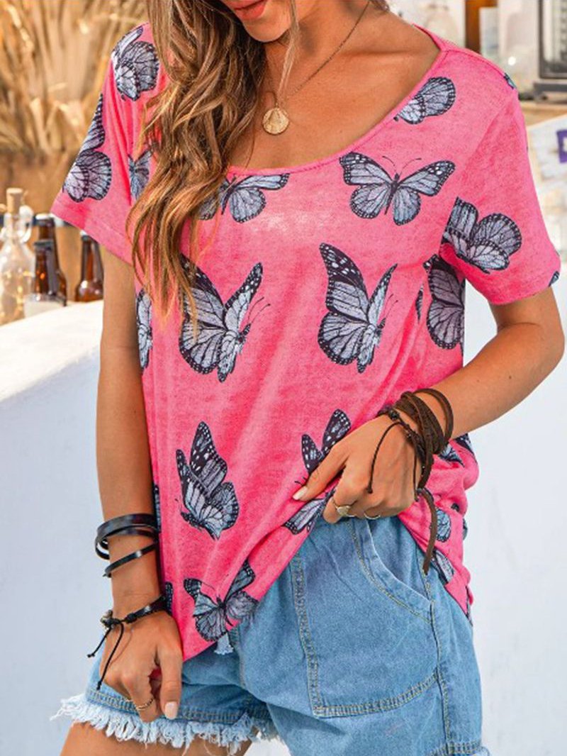 Butterfly Vintage Short Sleeve Round Neck Casual T-shirt - LuckyFash™