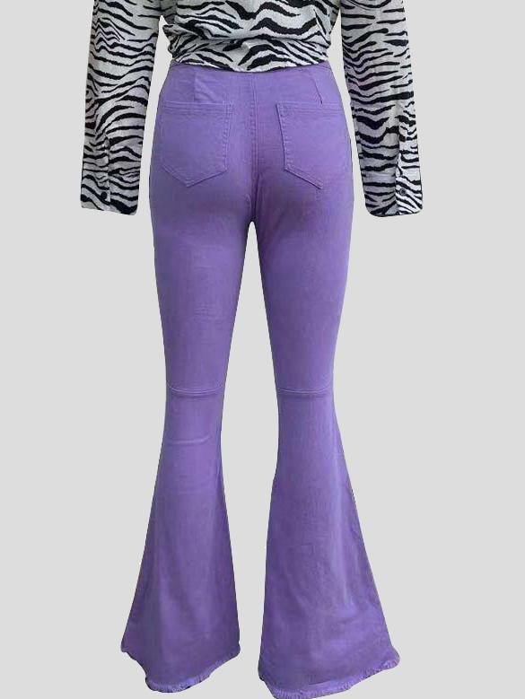 Buttocks Ripped Flared Trousers Colored Stretch Denim Jeans - LuckyFash™