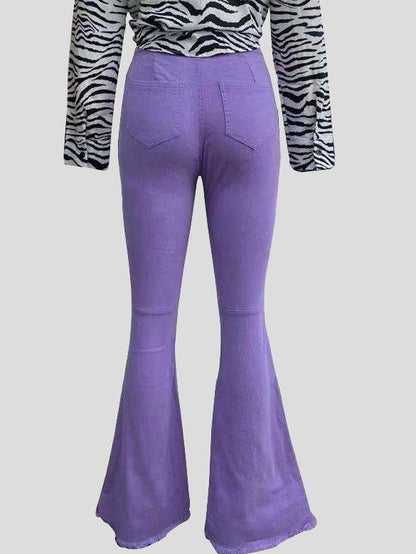 Buttocks Ripped Flared Trousers Colored Stretch Denim Jeans - LuckyFash™