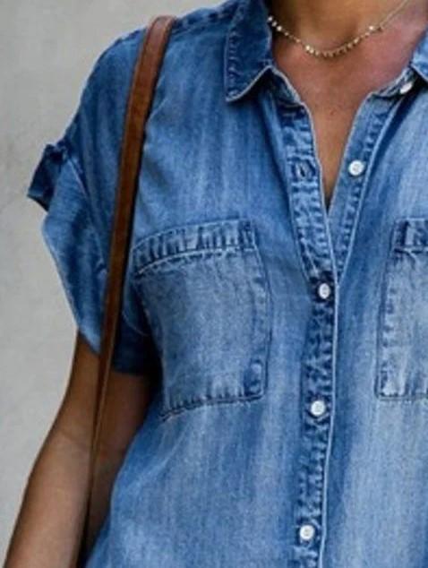 Button Short Sleeve Denim Shirt Dress - LuckyFash™