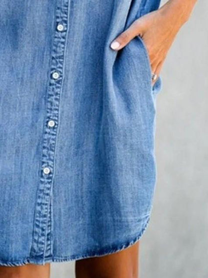 Button Short Sleeve Denim Shirt Dress - LuckyFash™