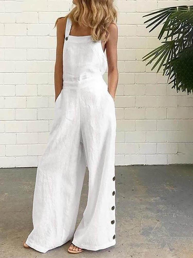 Buttoned Pocket Design Wide Leg Suspender Jumpsuit - LuckyFash™