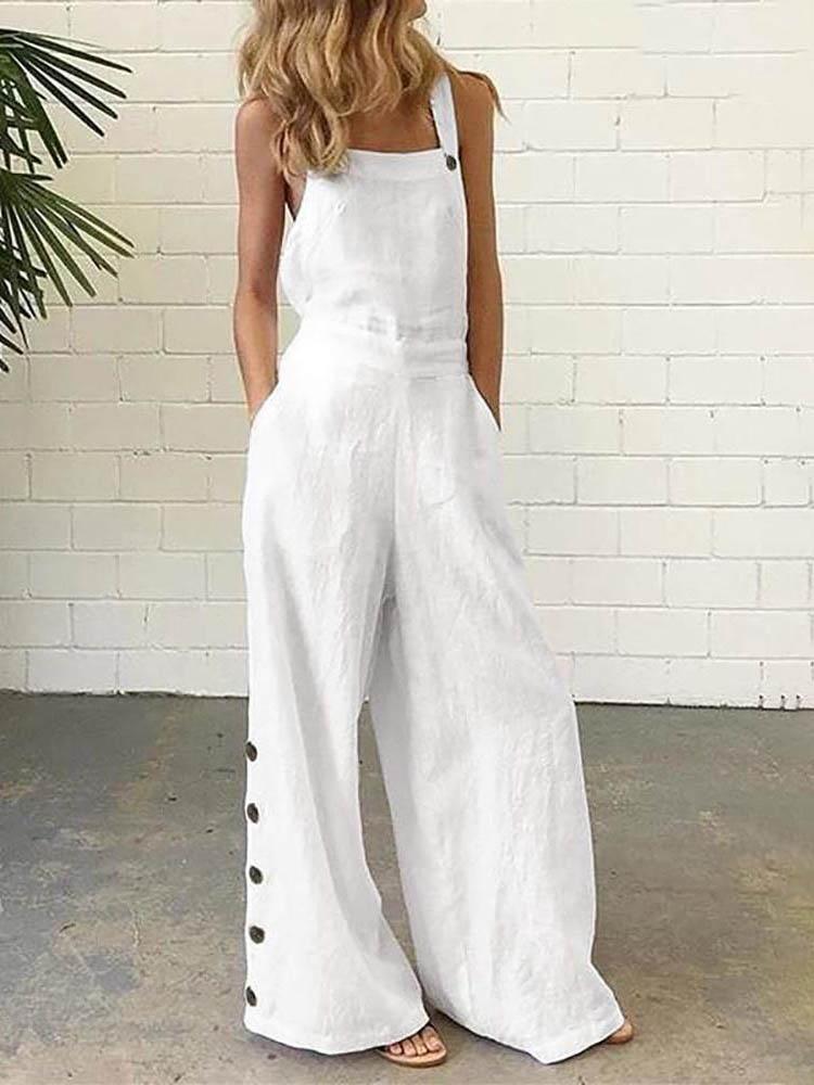 Buttoned Pocket Design Wide Leg Suspender Jumpsuit - LuckyFash™