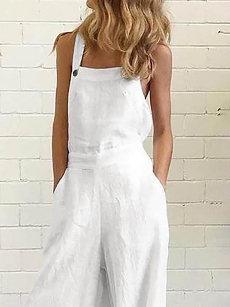 Buttoned Pocket Design Wide Leg Suspender Jumpsuit - LuckyFash™