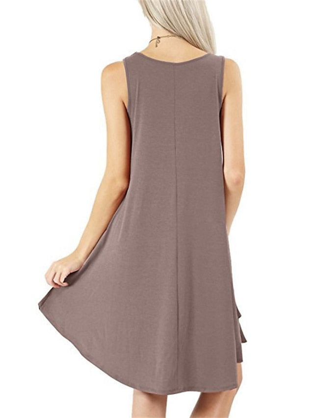 Women's Pajamas Nightgown Nighty Pjs Pure Color Comfort Soft Home Daily Cotton Crew Neck Sleeveless Pocket Spring Summer Blue Purple - LuckyFash™