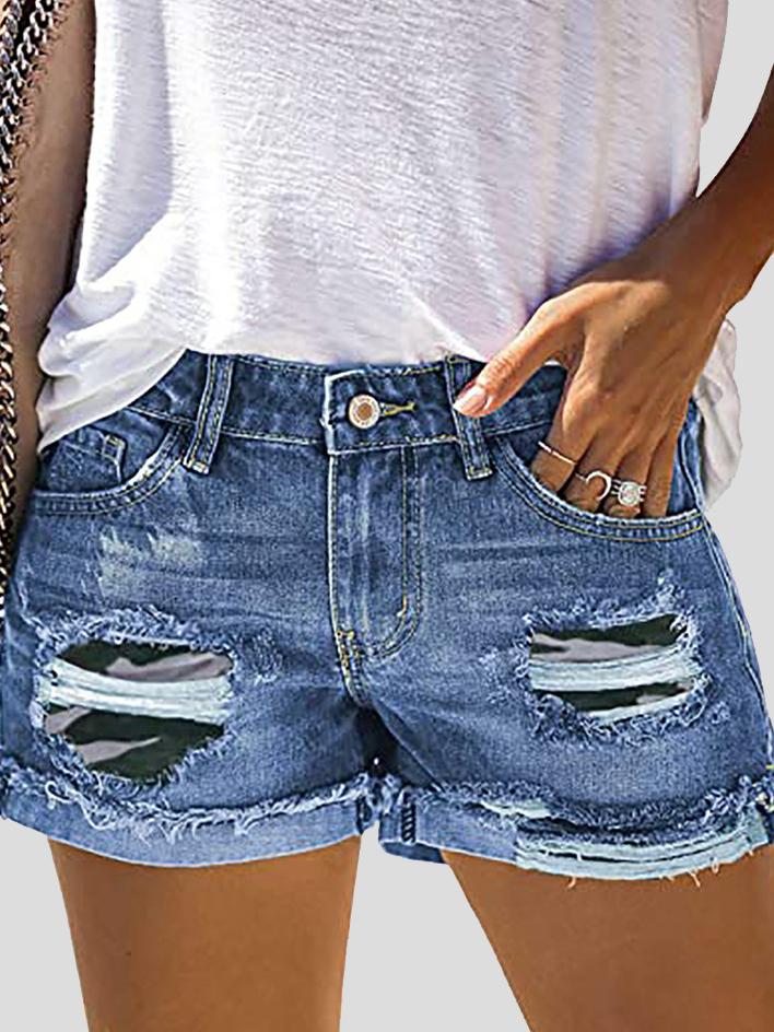 Camouflage Sunflower Ripped Patch Jeans Shorts - LuckyFash™