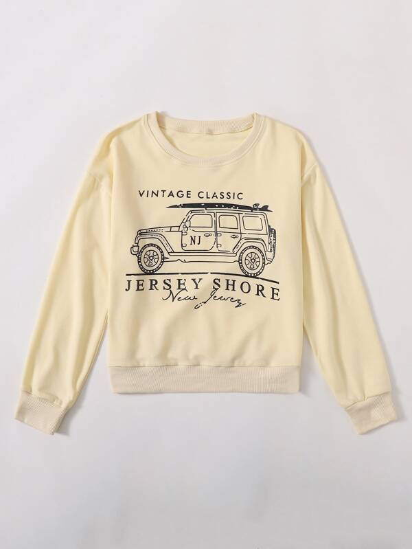 Car And Letter Graphic Sweatshirt - LuckyFash™