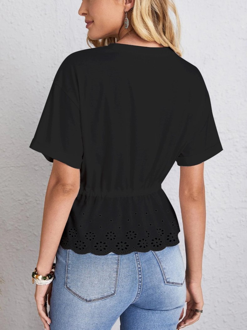Casual All-match Lace Drawstring Hem Blouse - LuckyFash™