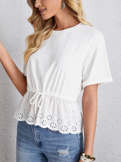 Casual All-match Lace Drawstring Hem Blouse - LuckyFash™