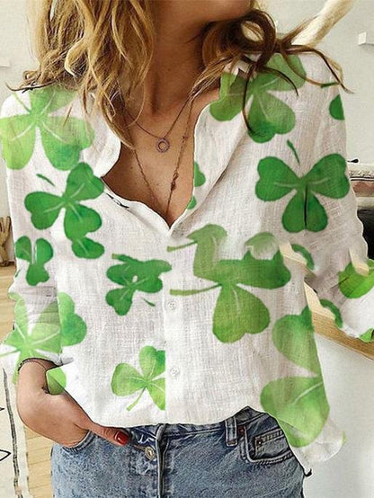Casual And Comfortable Leaf Print Long Sleeve Blouses - LuckyFash™