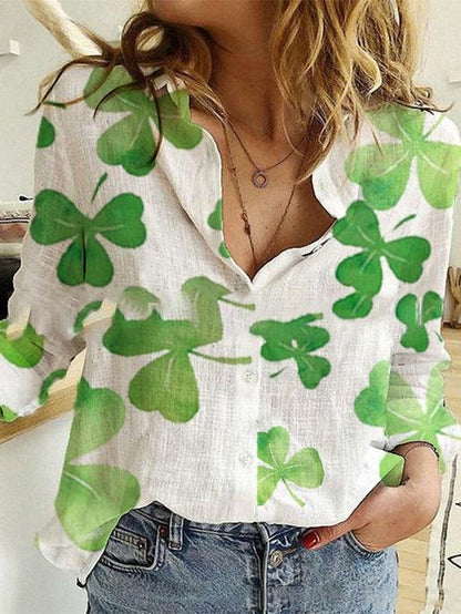 Casual And Comfortable Leaf Print Long Sleeve Blouses - LuckyFash™