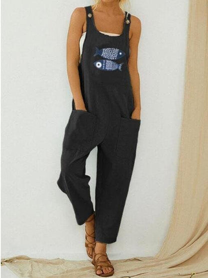 Casual Fish Print Patchwork Jumpsuit - LuckyFash™