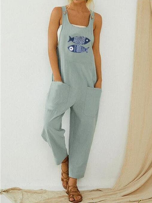 Casual Fish Print Patchwork Jumpsuit - LuckyFash™