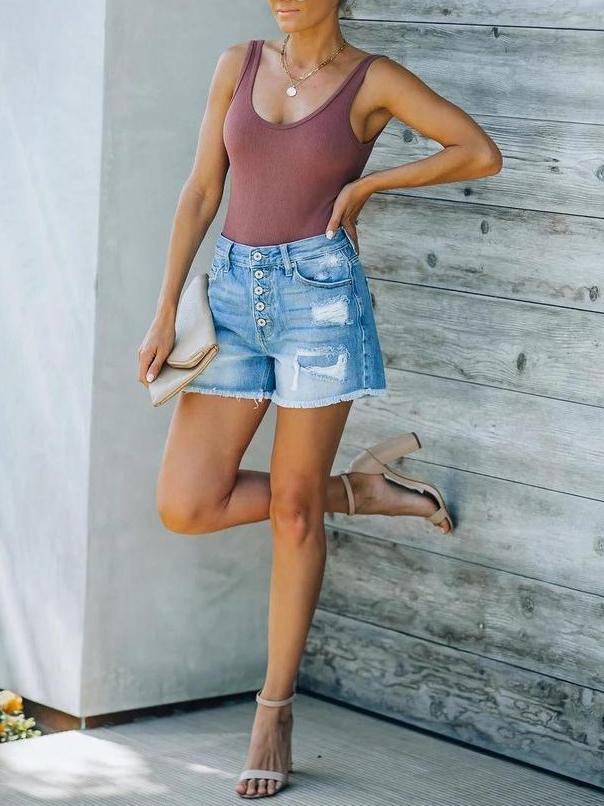 Casual High Waist Straight-leg Denim Shorts - LuckyFash™