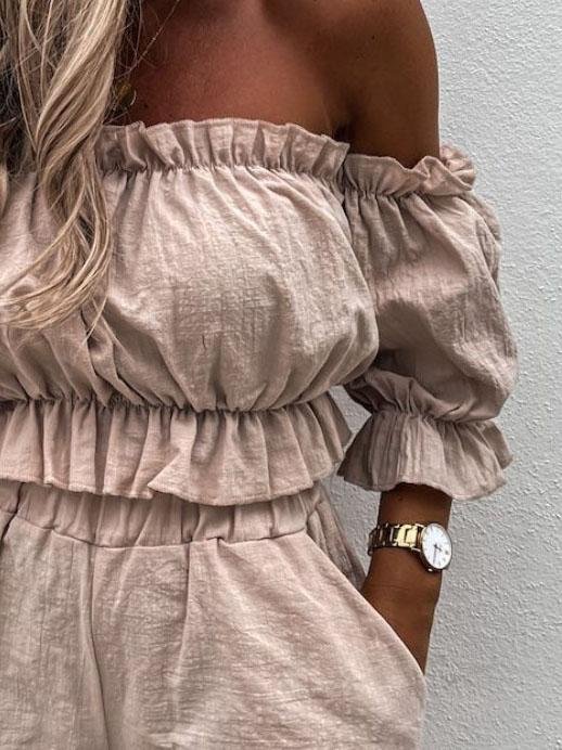 Casual One-shoulder Short-sleeved Two-piece Suit - LuckyFash™