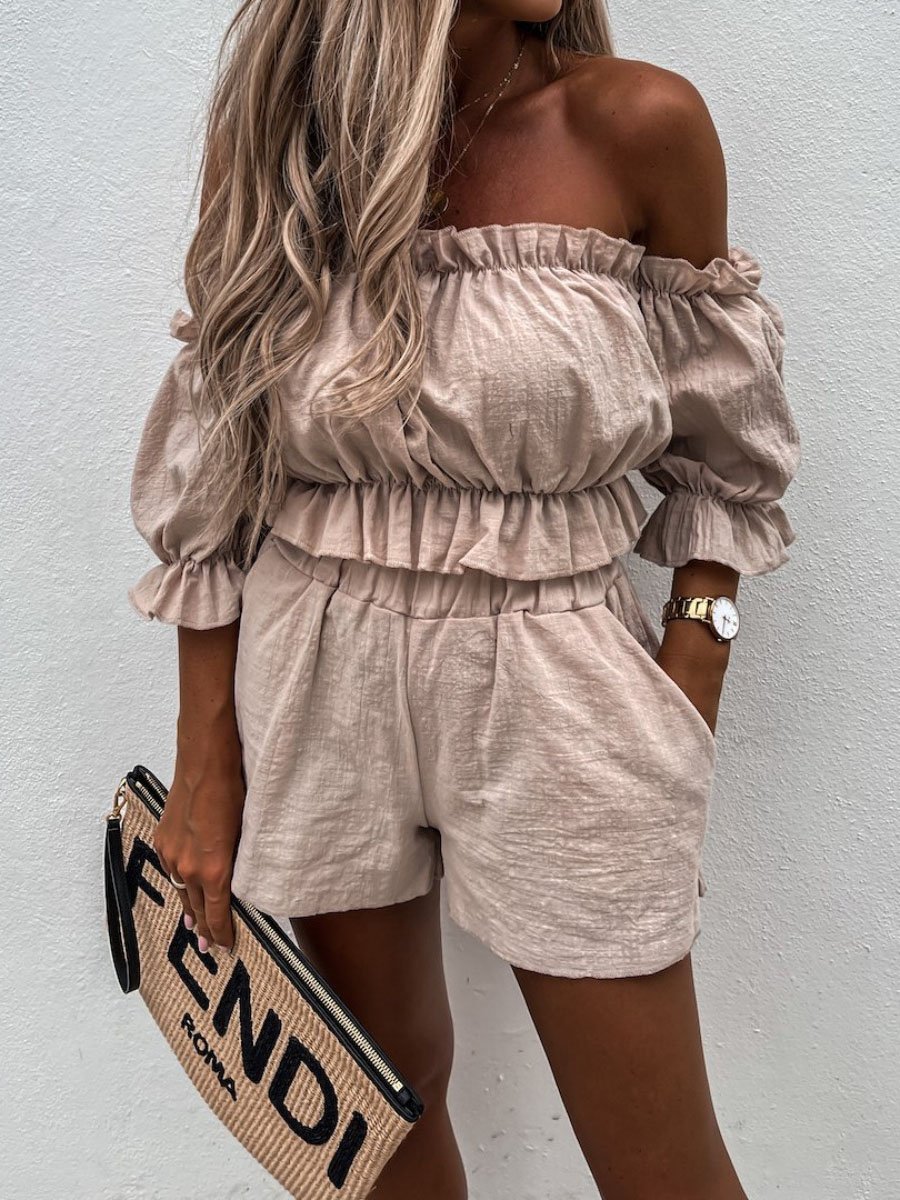 Casual One-shoulder Short-sleeved Two-piece Suit - LuckyFash™