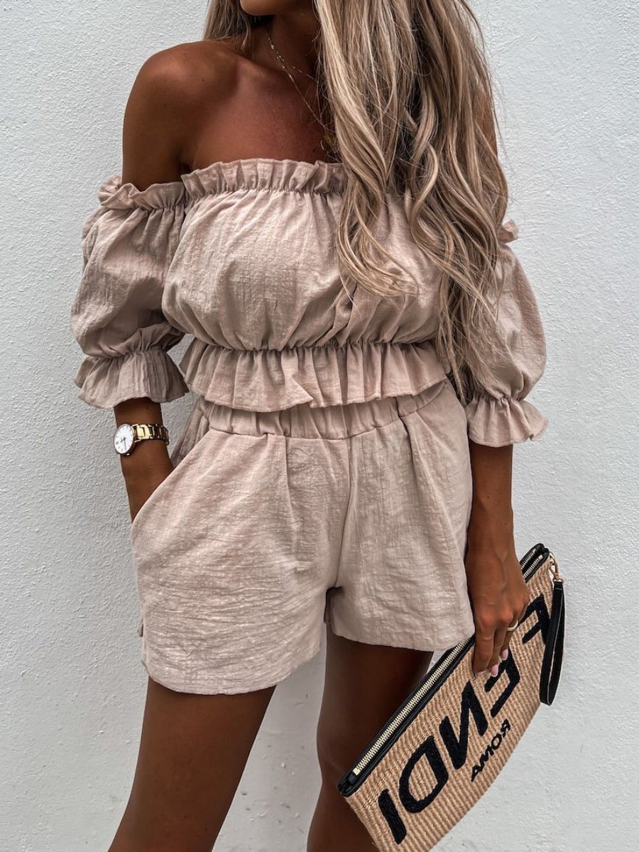 Casual One-shoulder Short-sleeved Two-piece Suit - LuckyFash™