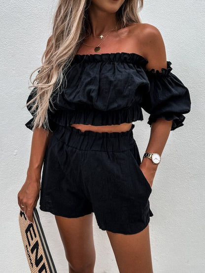Casual One-shoulder Short-sleeved Two-piece Suit - LuckyFash™