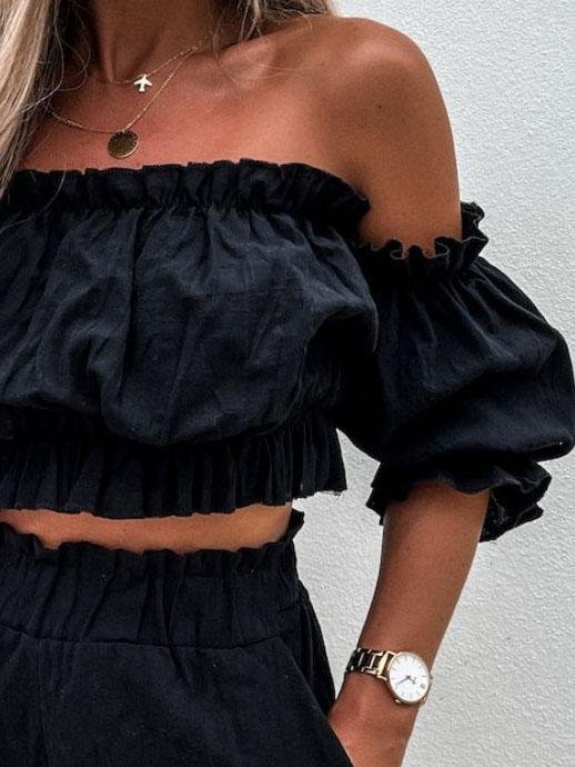 Casual One-shoulder Short-sleeved Two-piece Suit - LuckyFash™