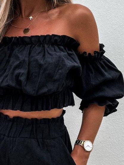 Casual One-shoulder Short-sleeved Two-piece Suit - LuckyFash™