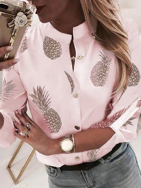 Casual Pineapple Print Long Sleeve Blouses - LuckyFash™