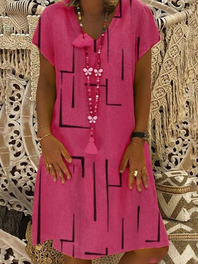 Casual Plus Size V-neck Knee-length Dress - LuckyFash™