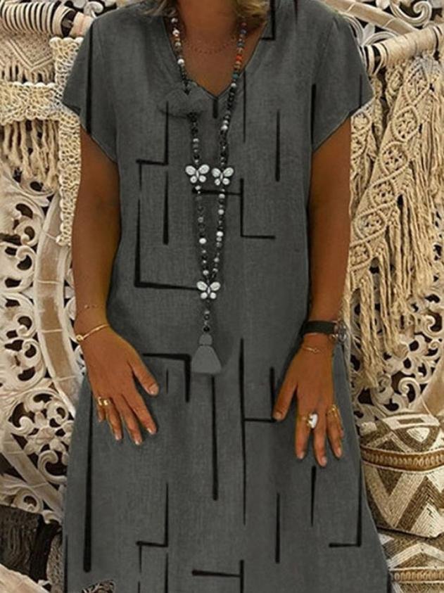 Casual Plus Size V-neck Knee-length Dress - LuckyFash™