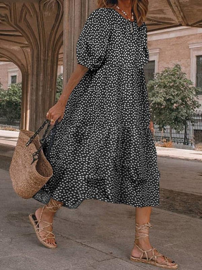 Casual Polka Dot Printed Puff Sleeve Dress - LuckyFash™