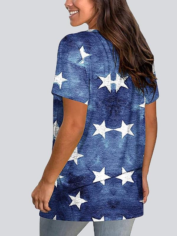 Casual Print V Neck Short Sleeve T-shirt - LuckyFash™