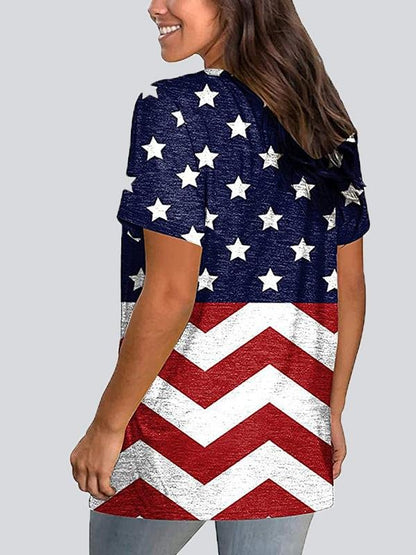 Casual Print V Neck Short Sleeve T-shirt - LuckyFash™