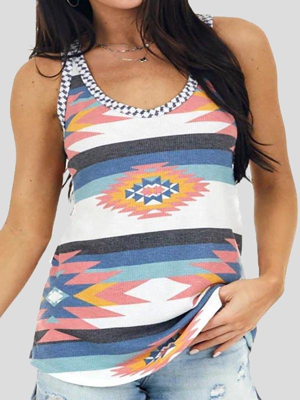 Casual Printed Round Neck Slim Tank Tops - LuckyFash™