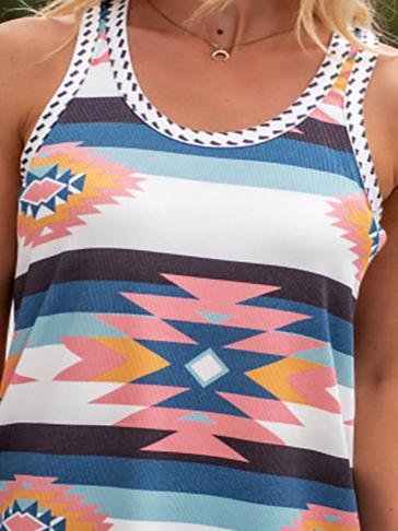 Casual Printed Round Neck Slim Tank Tops - LuckyFash™