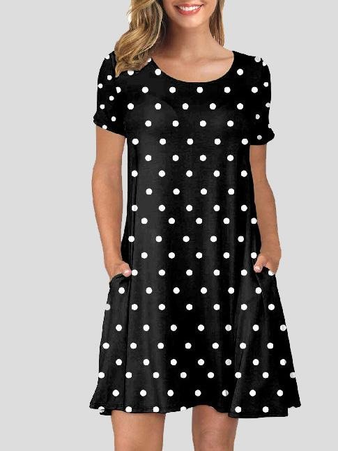 Casual Printed Short Sleeve Round Neck Pocket Dress - LuckyFash™
