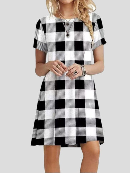 Casual Printed Short Sleeve Round Neck Pocket Dress - LuckyFash™