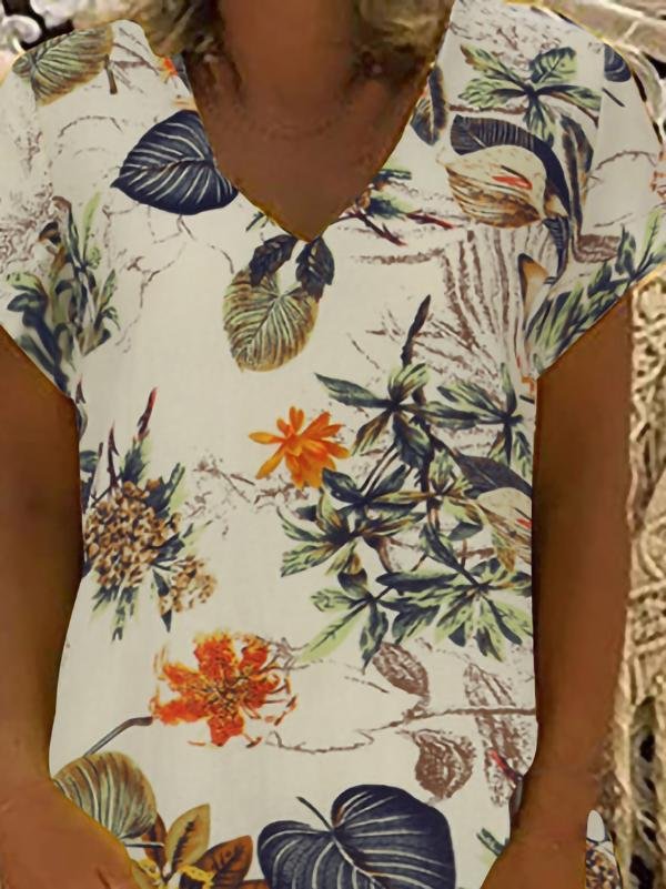 Casual Printed Short Sleeve V-neck Dress - LuckyFash™