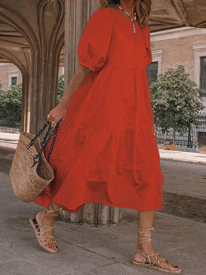 Casual Puff Sleeve Round Neck Bohemian Dress - LuckyFash™