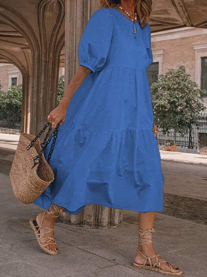 Casual Puff Sleeve Round Neck Bohemian Dress - LuckyFash™