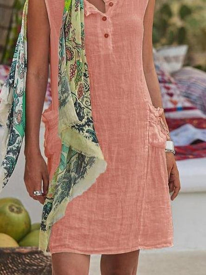 Casual Solid Color Sleeveless Button Dress - LuckyFash™