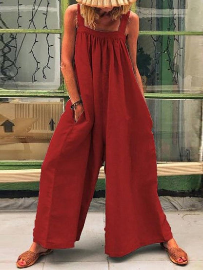 Casual Solid Sleeveless Suspender Jumpsuit - LuckyFash™