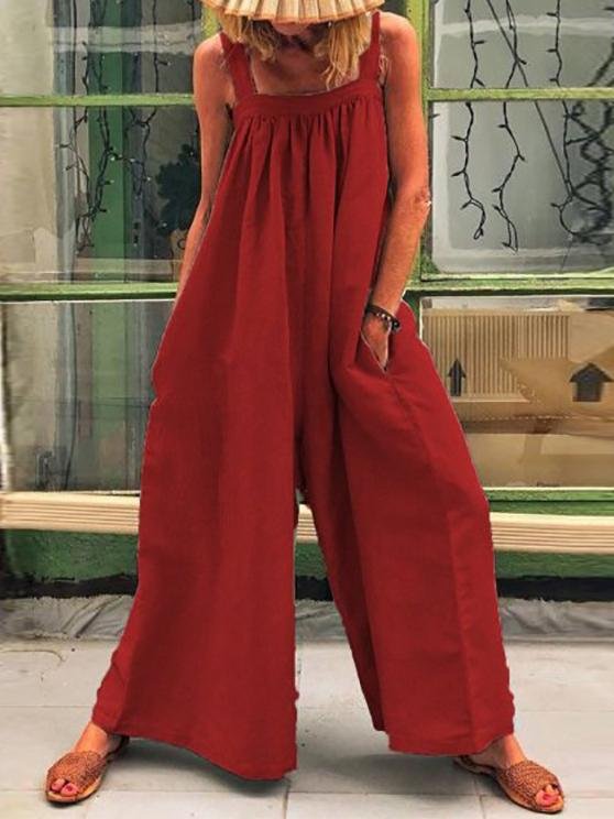 Casual Solid Sleeveless Suspender Jumpsuit - LuckyFash™