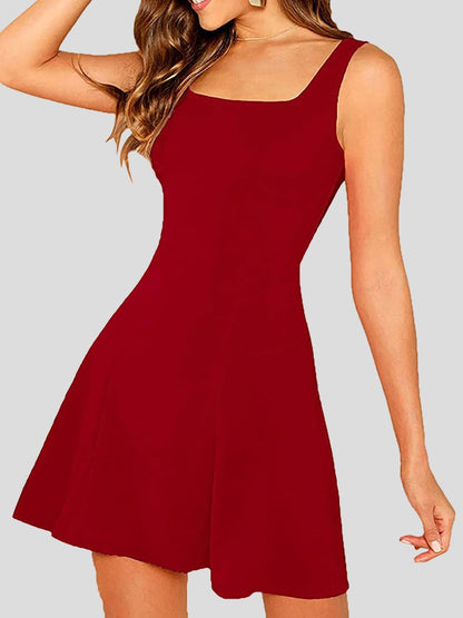 Casual Solid Square Neck Suspender Dress - LuckyFash™