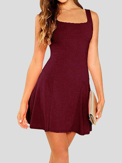 Casual Solid Square Neck Suspender Dress - LuckyFash™