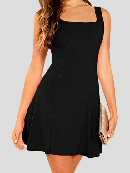 Casual Solid Square Neck Suspender Dress - LuckyFash™