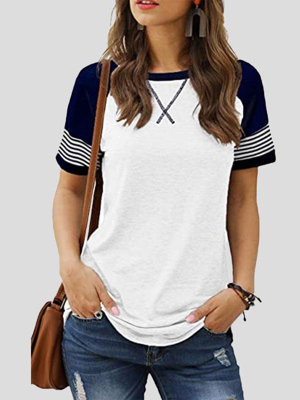 Casual Splicing Faded Short-sleeved Ladies T-shirt - LuckyFash™