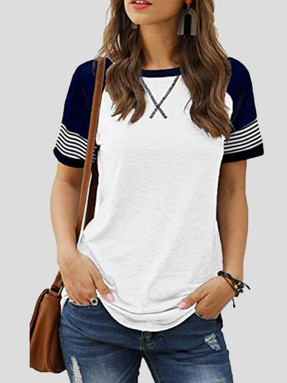 Casual Splicing Faded Short-sleeved Ladies T-shirt - LuckyFash™