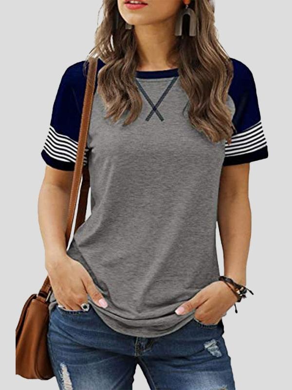 Casual Splicing Faded Short-sleeved Ladies T-shirt - LuckyFash™