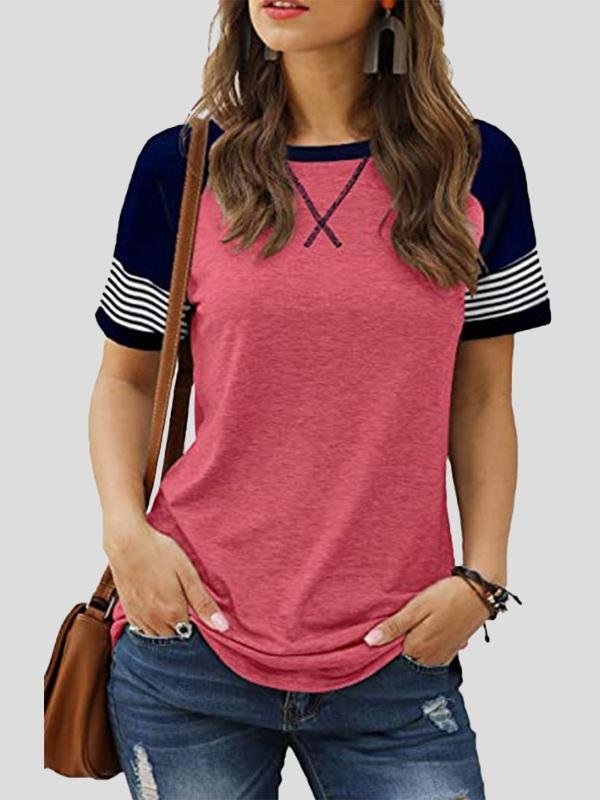 Casual Splicing Faded Short-sleeved Ladies T-shirt - LuckyFash™