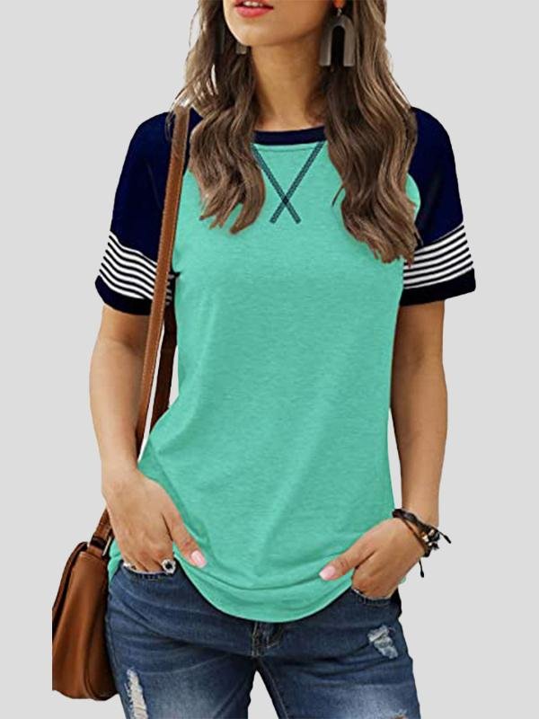 Casual Splicing Faded Short-sleeved Ladies T-shirt - LuckyFash™
